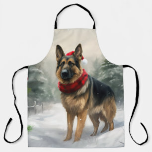 German Shepherd Dog in Snow Christmas Apron