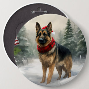 German Shepherd Dog in Snow Christmas Button