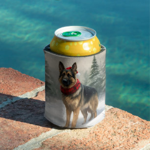 German Shepherd Dog in Snow Christmas Can Cooler