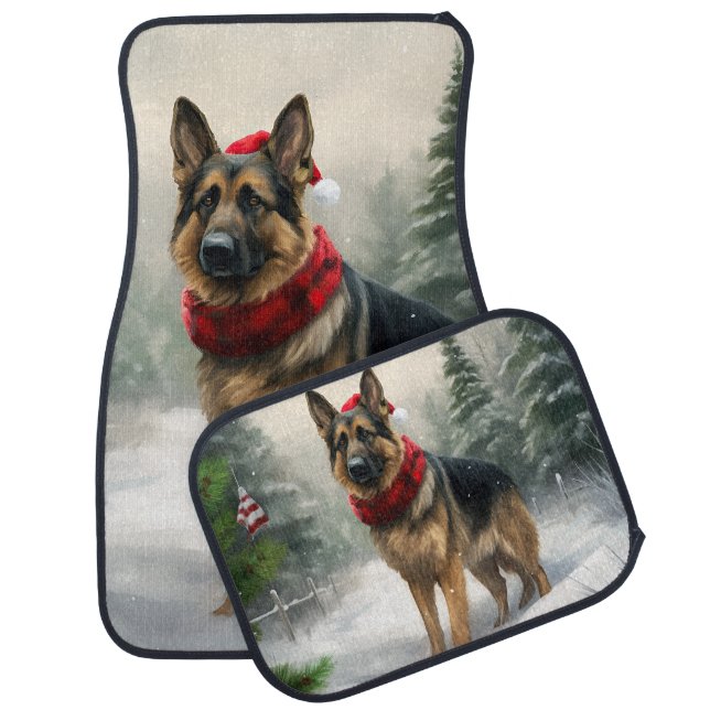 German Shepherd Dog in Snow Christmas Car Floor Mat (Set)