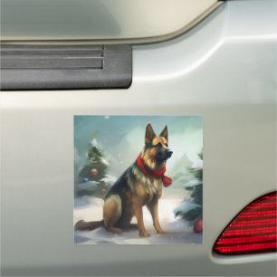 German Shepherd Dog in Snow Christmas Car Magnet