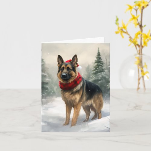 German Shepherd Dog in Snow Christmas Card