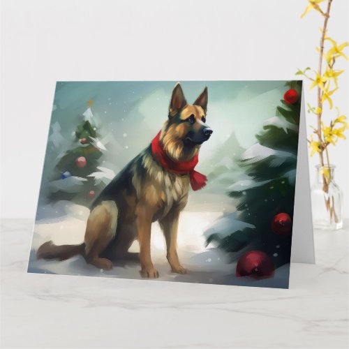 German Shepherd Dog in Snow Christmas Card