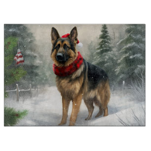 German Shepherd Dog in Snow Christmas Cutting Board