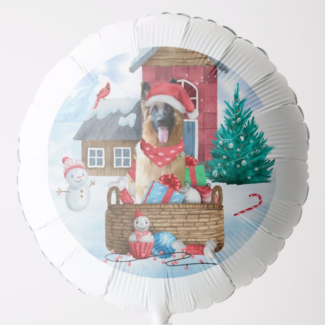 German Shepherd Dog In snow Christmas Dog House Balloon (Front)
