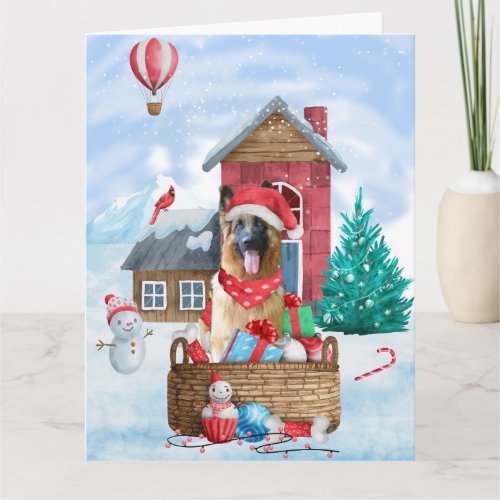 German Shepherd Dog In snow Christmas Dog House Card