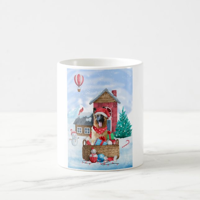 German Shepherd Dog In snow Christmas Dog House Coffee Mug (Center)