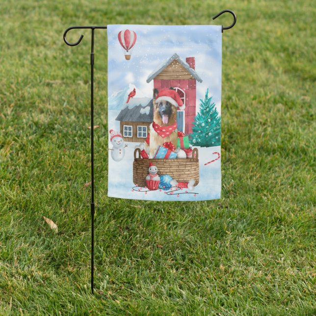 German Shepherd Dog In snow Christmas Dog House  Garden Flag (In SItu)