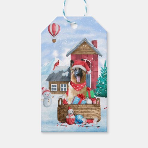 German Shepherd Dog In snow Christmas Dog House Gift Tags