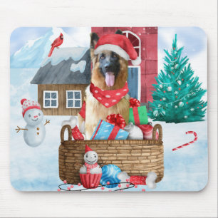 German Shepherd Dog In snow Christmas Dog House Mouse Pad