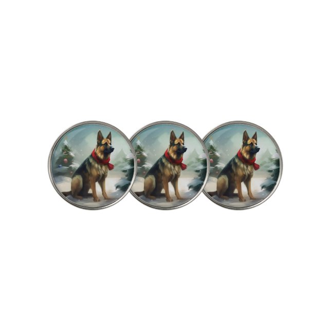 German Shepherd Dog in Snow Christmas Golf Ball Marker (3 Up)