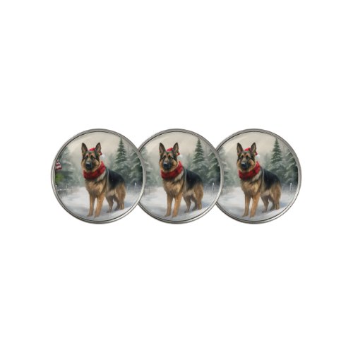 German Shepherd Dog in Snow Christmas Golf Ball Marker