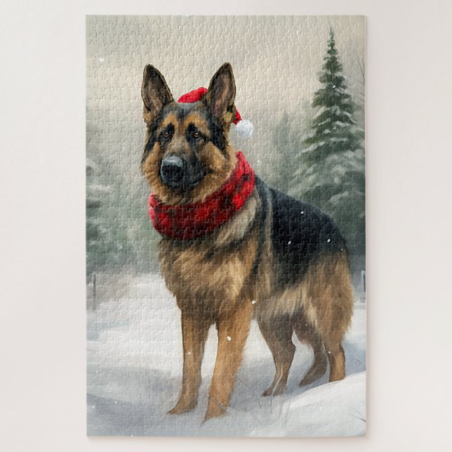 German Shepherd Dog in Snow Christmas Jigsaw Puzzle (Vertical)