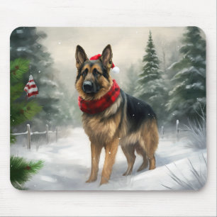German Shepherd Dog in Snow Christmas Mouse Pad