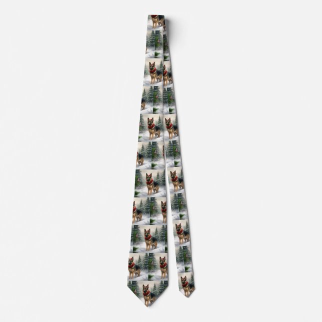 German Shepherd Dog in Snow Christmas Neck Tie (Front)