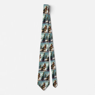 German Shepherd Dog in Snow Christmas Neck Tie
