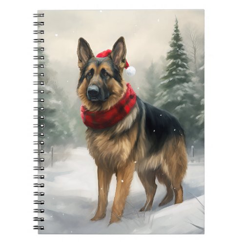 German Shepherd Dog in Snow Christmas Notebook