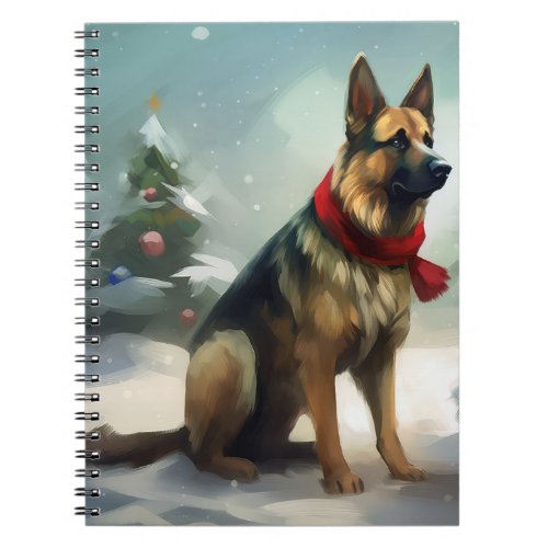 German Shepherd Dog in Snow Christmas Notebook