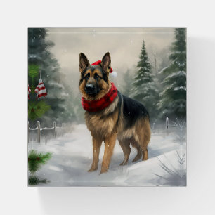 German Shepherd Dog in Snow Christmas Paperweight