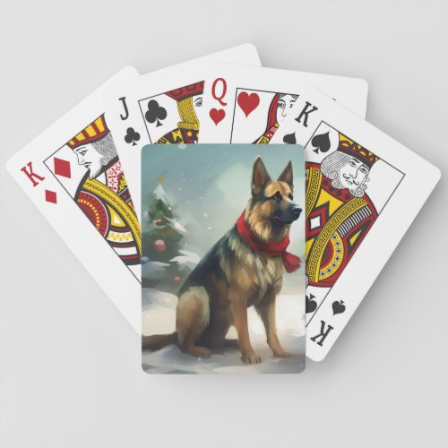 German Shepherd Dog in Snow Christmas Poker Cards