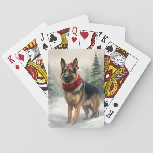 German Shepherd Dog in Snow Christmas Poker Cards