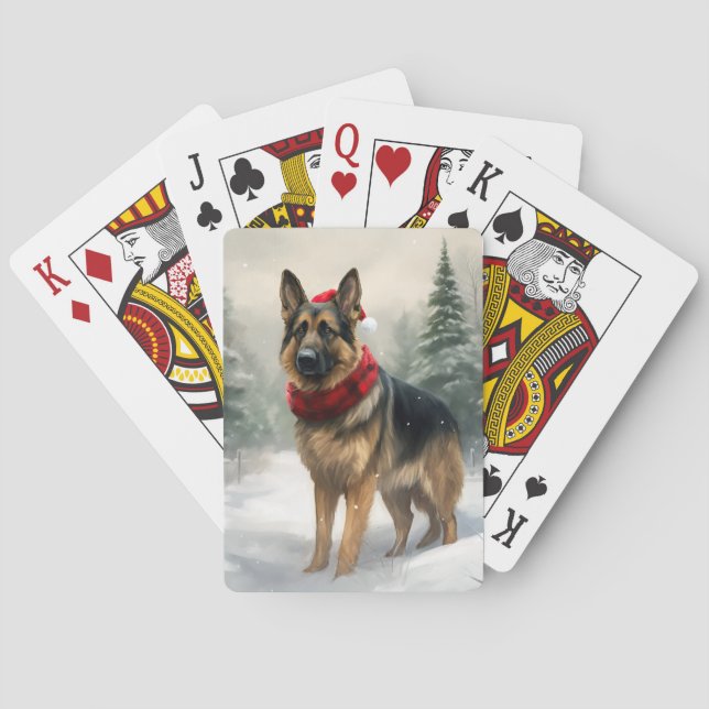 German Shepherd Dog in Snow Christmas Poker Cards (Back)