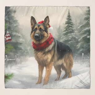 German Shepherd Dog in Snow Christmas Scarf