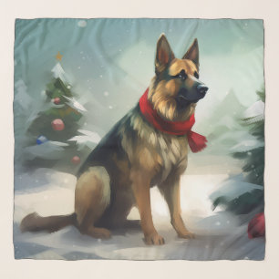 German Shepherd Dog in Snow Christmas Scarf