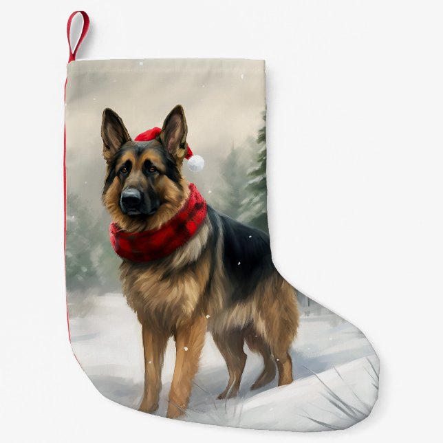 German Shepherd Dog in Snow Christmas Small Christmas Stocking (Front)