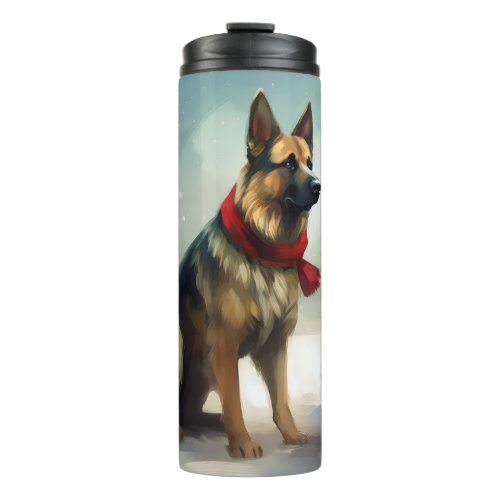 German Shepherd Dog in Snow Christmas Thermal Tumbler