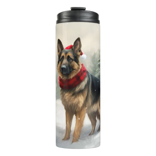 German Shepherd Dog in Snow Christmas Thermal Tumbler