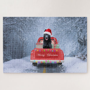 German Shepherd Dog in Snow sitting in Christmas  Jigsaw Puzzle
