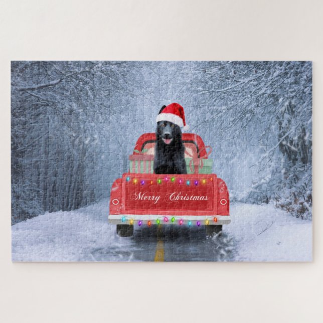 German Shepherd Dog in Snow sitting in Christmas  Jigsaw Puzzle (Horizontal)