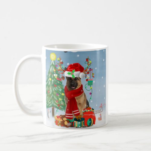 German Shepherd Dog in Snow with Christmas Gifts  Coffee Mug