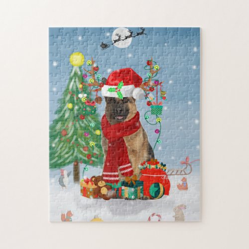 German Shepherd Dog in Snow with Christmas Gifts  Jigsaw Puzzle