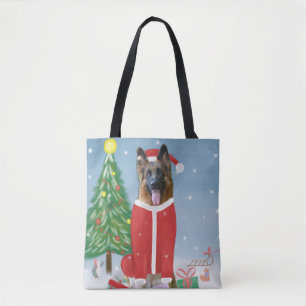 German Shepherd Dog in Snow with Christmas Gifts Tote Bag