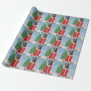 German Shepherd Dog in Snow with Christmas Gifts Wrapping Paper