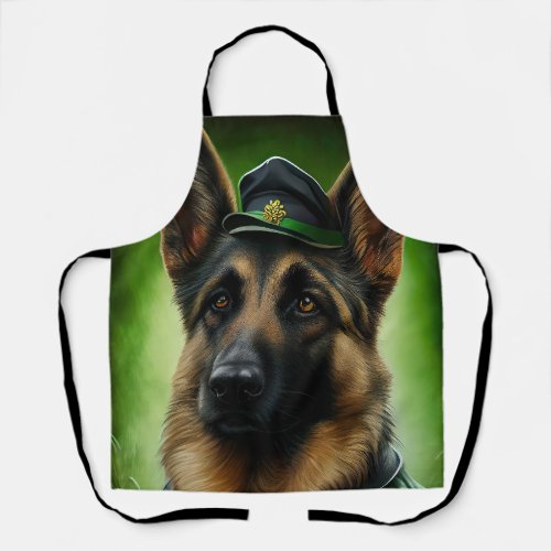 German Shepherd Dog in St Patricks Day Dress Apron