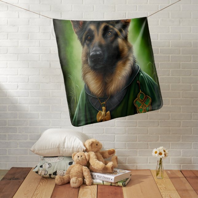 German Shepherd Dog in St. Patrick's Day Dress Baby Blanket (In Situ)