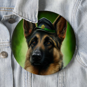 German Shepherd Dog in St. Patrick's Day Dress Button