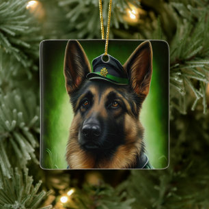 German Shepherd Dog in St. Patrick's Day Dress Ceramic Ornament