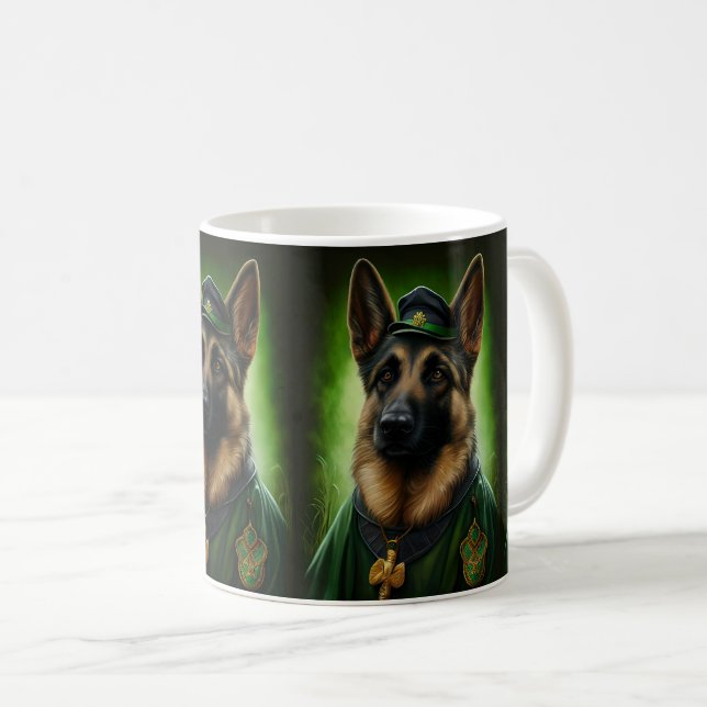 German Shepherd Dog in St. Patrick's Day Dress Coffee Mug (Front Right)