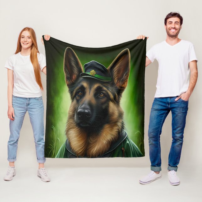 German Shepherd Dog in St. Patrick's Day Dress Fleece Blanket (In Situ)