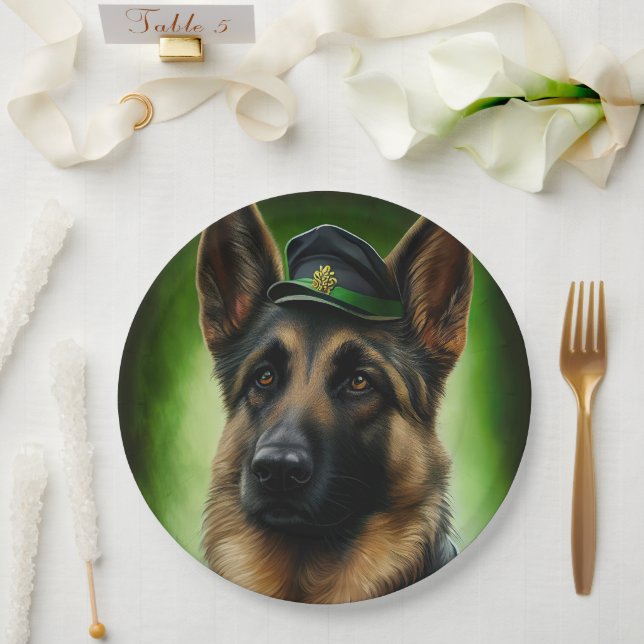 German Shepherd Dog in St. Patrick's Day Dress Paper Plates (Wedding)