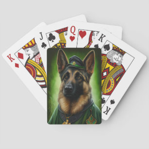 German Shepherd Dog in St. Patrick's Day Dress Poker Cards