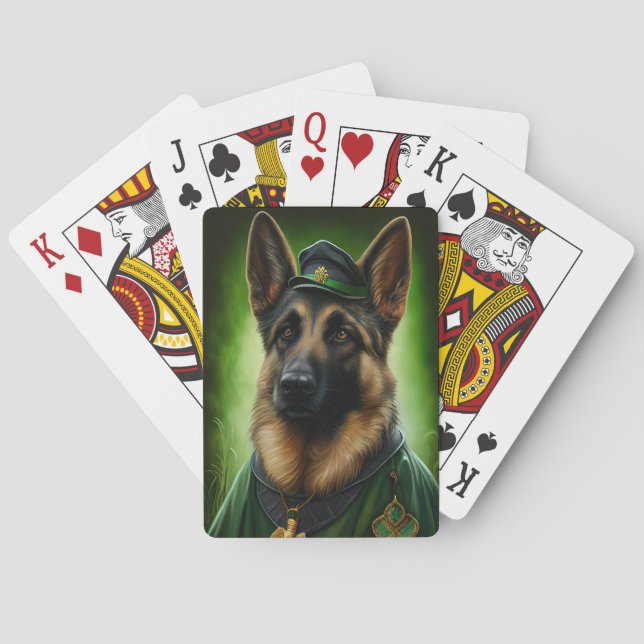 German Shepherd Dog in St. Patrick's Day Dress Poker Cards (Back)