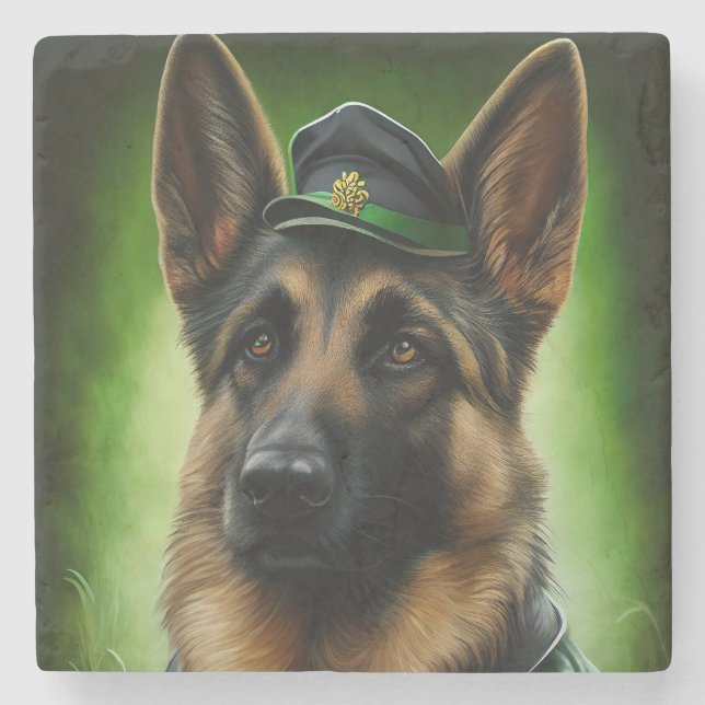 German Shepherd Dog in St. Patrick's Day Dress Stone Coaster (Front)