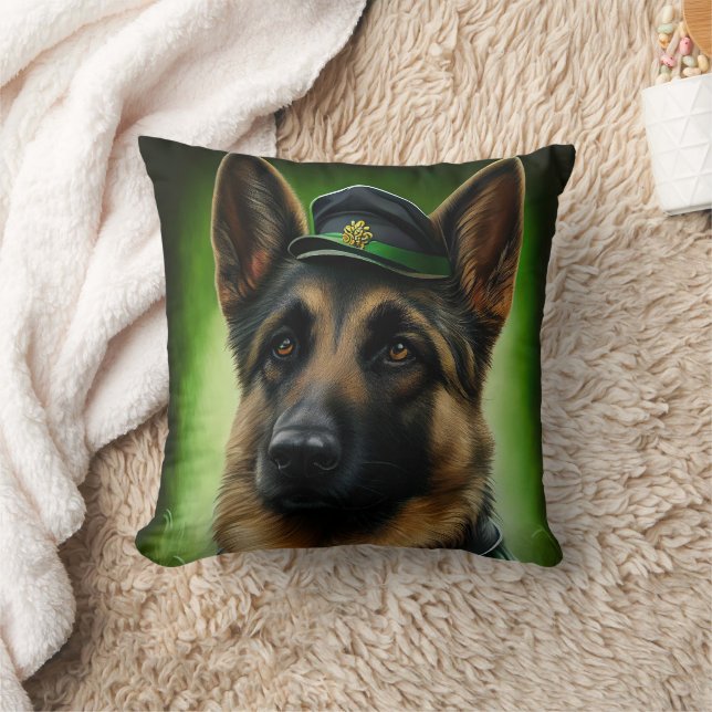 German Shepherd Dog in St. Patrick's Day Dress  Throw Pillow (Blanket)
