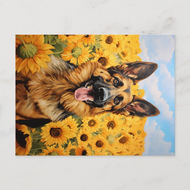 German Shepherd dog in sunflowers Postcard (Front)