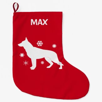 German Shepherd Dog in the Snow in Silhouette Large Christmas Stocking German Shepherd Dog in the Snow in Silhouette Large Christmas Stocking